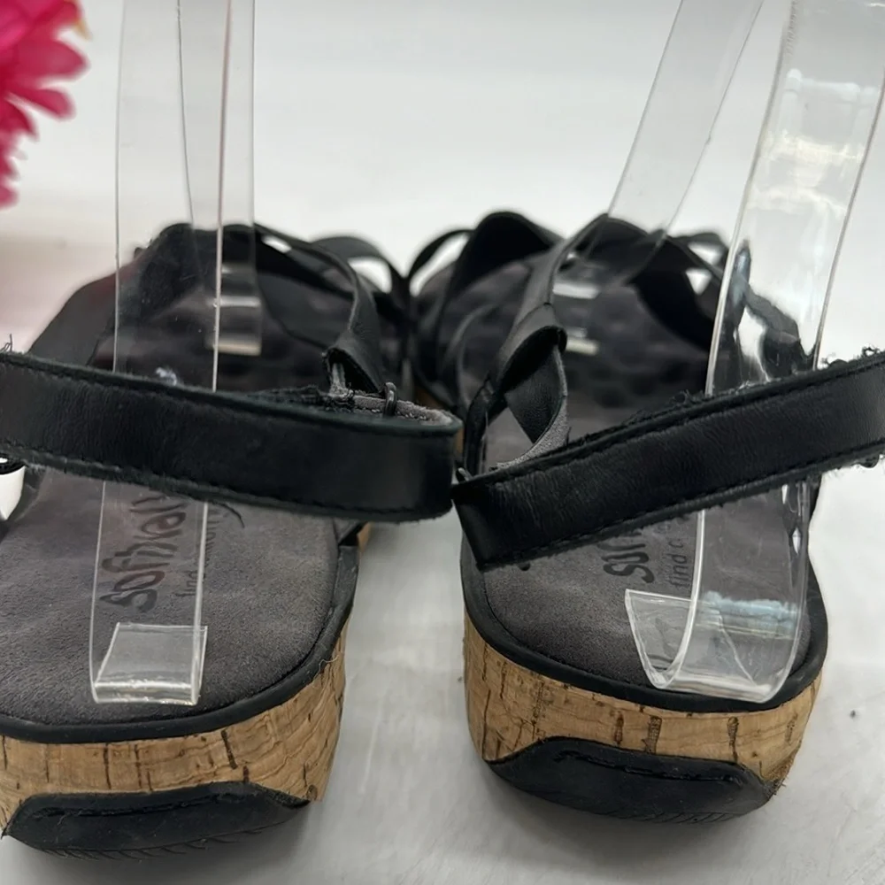 Soft Balk Black Leather Strappy Sandals Size 10 BSN5603